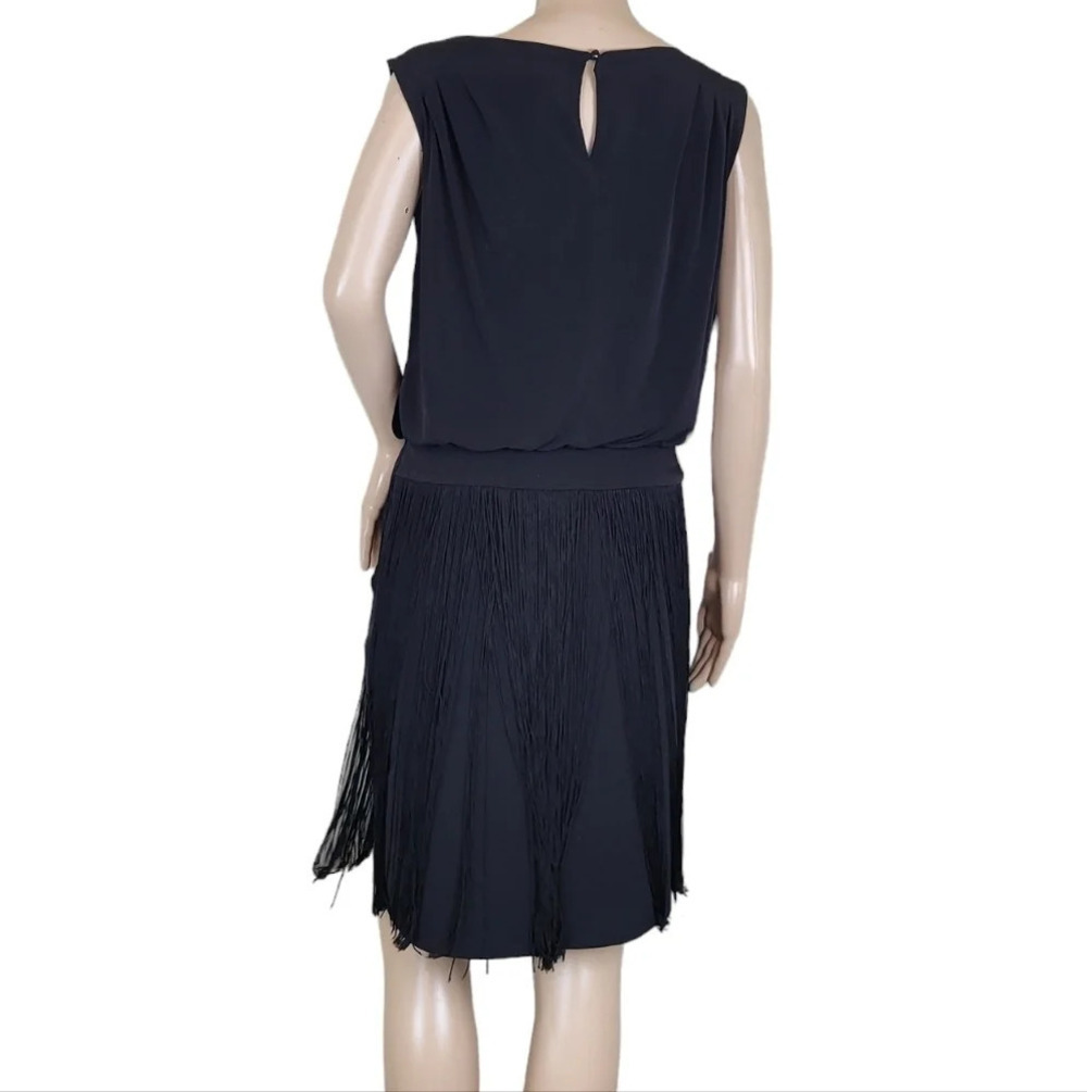 Manoukian Black Fringe Hem Sleeveless Dress - Picture 7 of 8